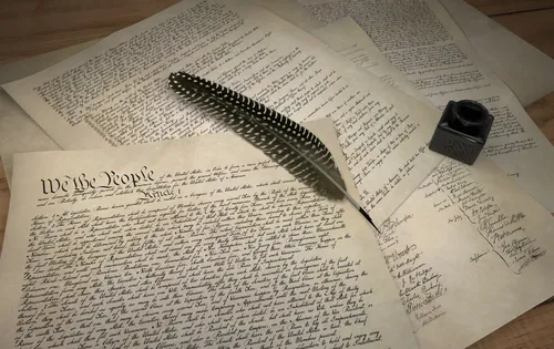 Close-up of the U.S. Constitution highlighting the Due Process Clauses, symbolizing the foundational importance of process servers in upholding constitutional rights.