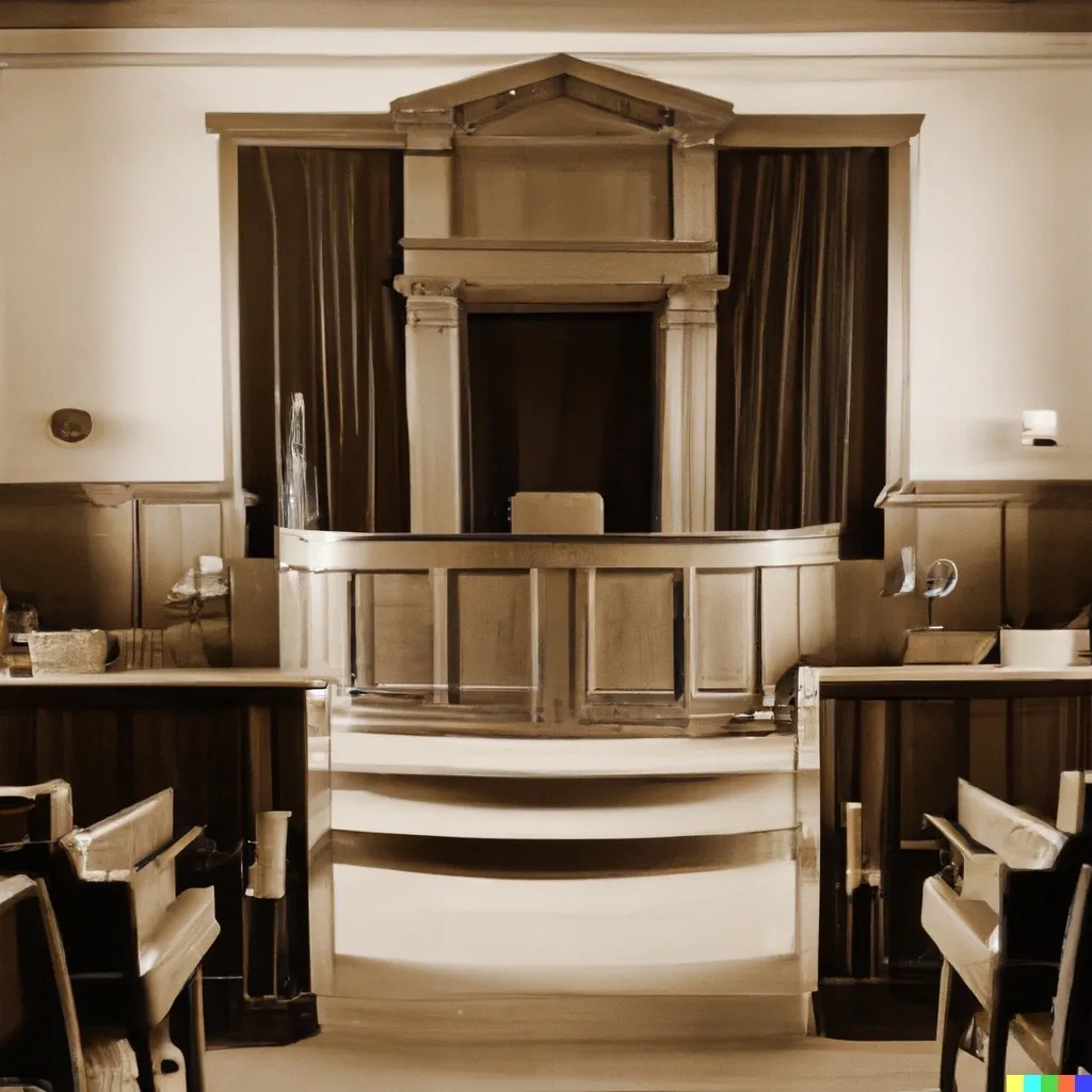 Vintage 1930s courtroom scene, representing the historical inception and significance of the FRCP in streamlining civil litigation.