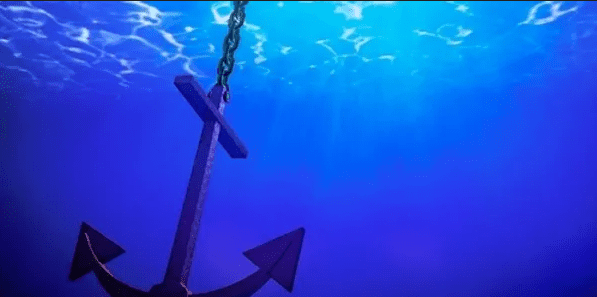 An anchor underwater.